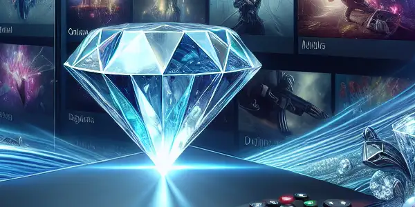 A sleek digital device displaying a luxurious streaming platform for adult videos with high-quality thumbnails and diamond motifs.