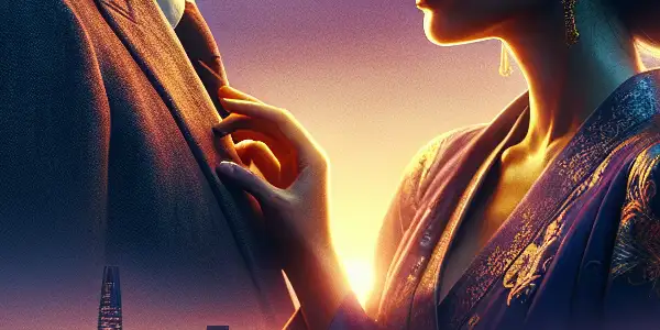 A romantic film poster depicting two siblings in a forbidden love, set against a twilight cityscape.