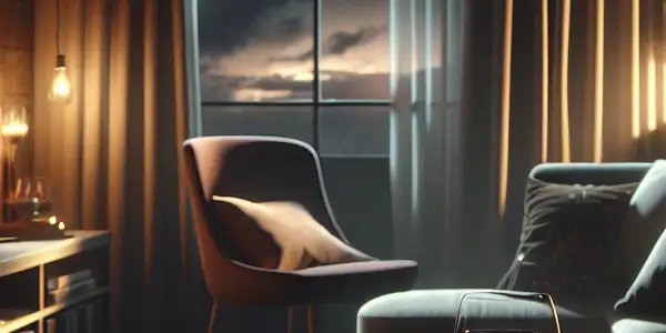 A cozy living room setting for an intimate evening of watching Western erotic dramas, featuring a TV, popcorn, and wine.